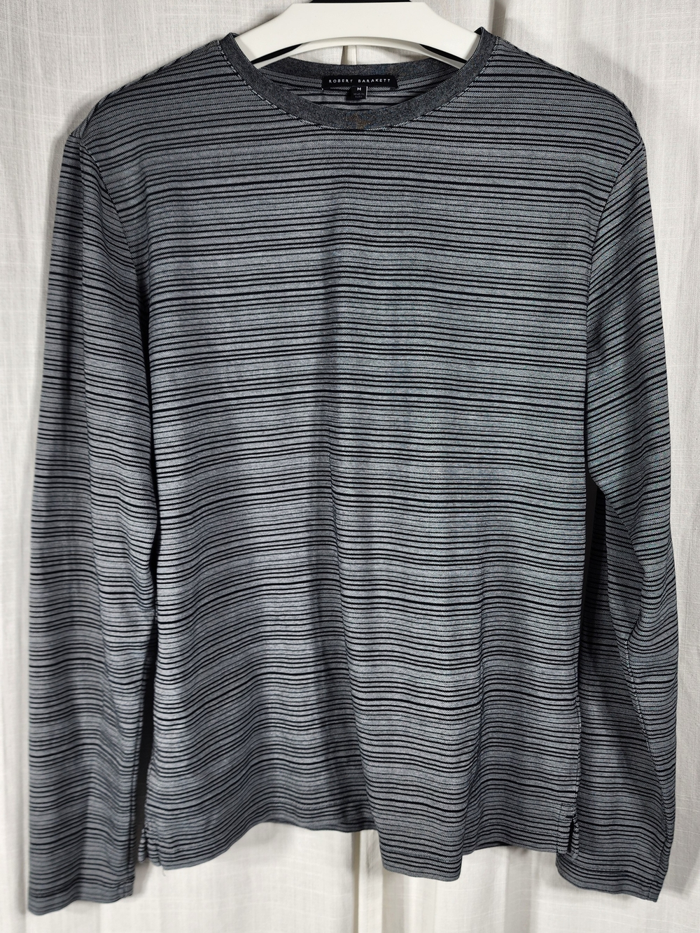 Robert Barakett Men’s Long-Sleeve Striped Crew Neck Shirt - Gray/Black